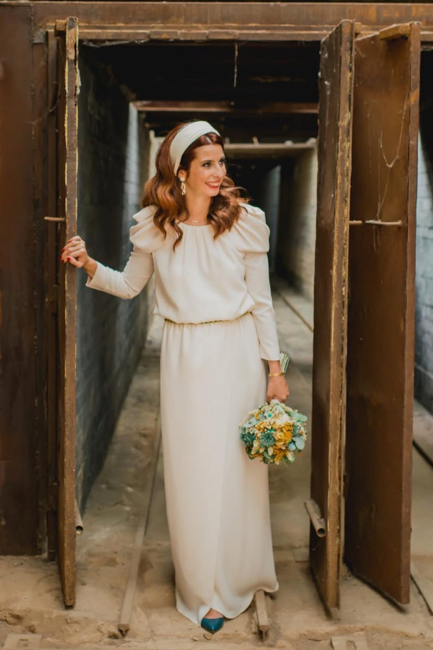 Vestido Corina largo/mangas Novia