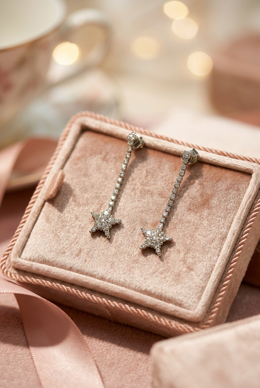 Pendientes Estrellita largos plata