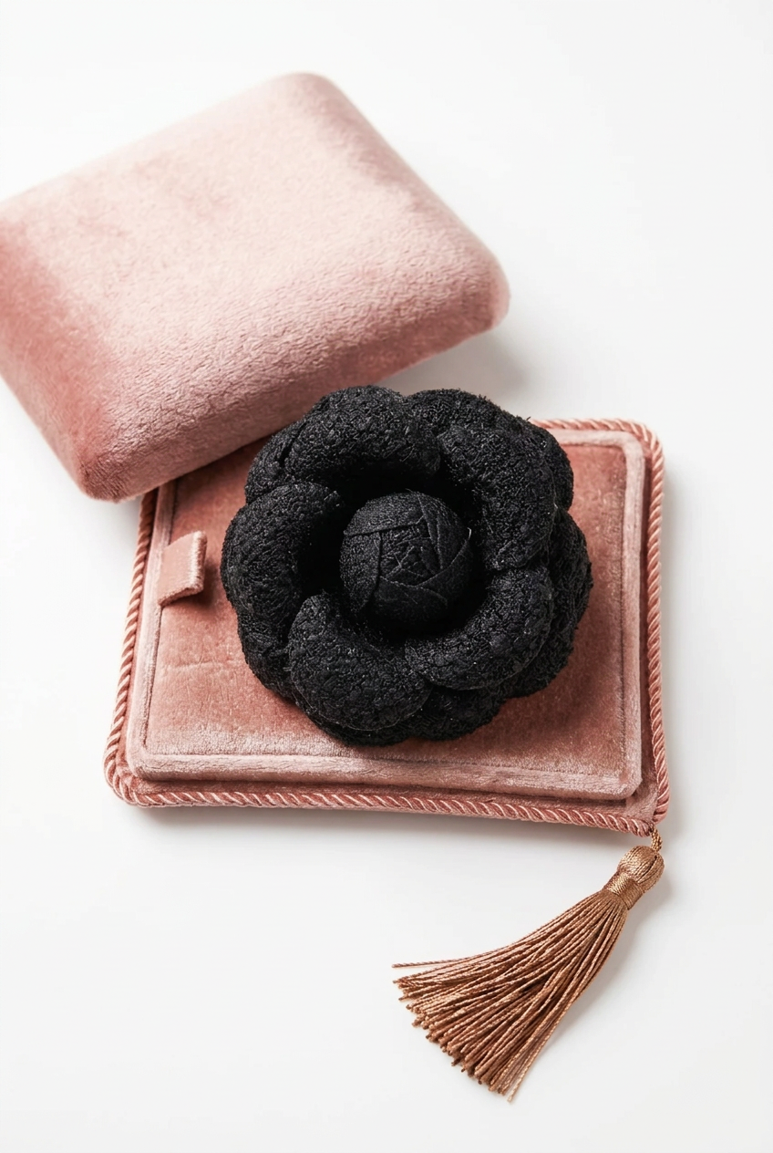 Camellia Brooch tweed/linen