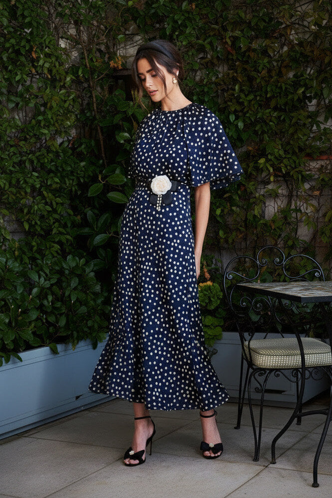 Carmen navy blue midi dress