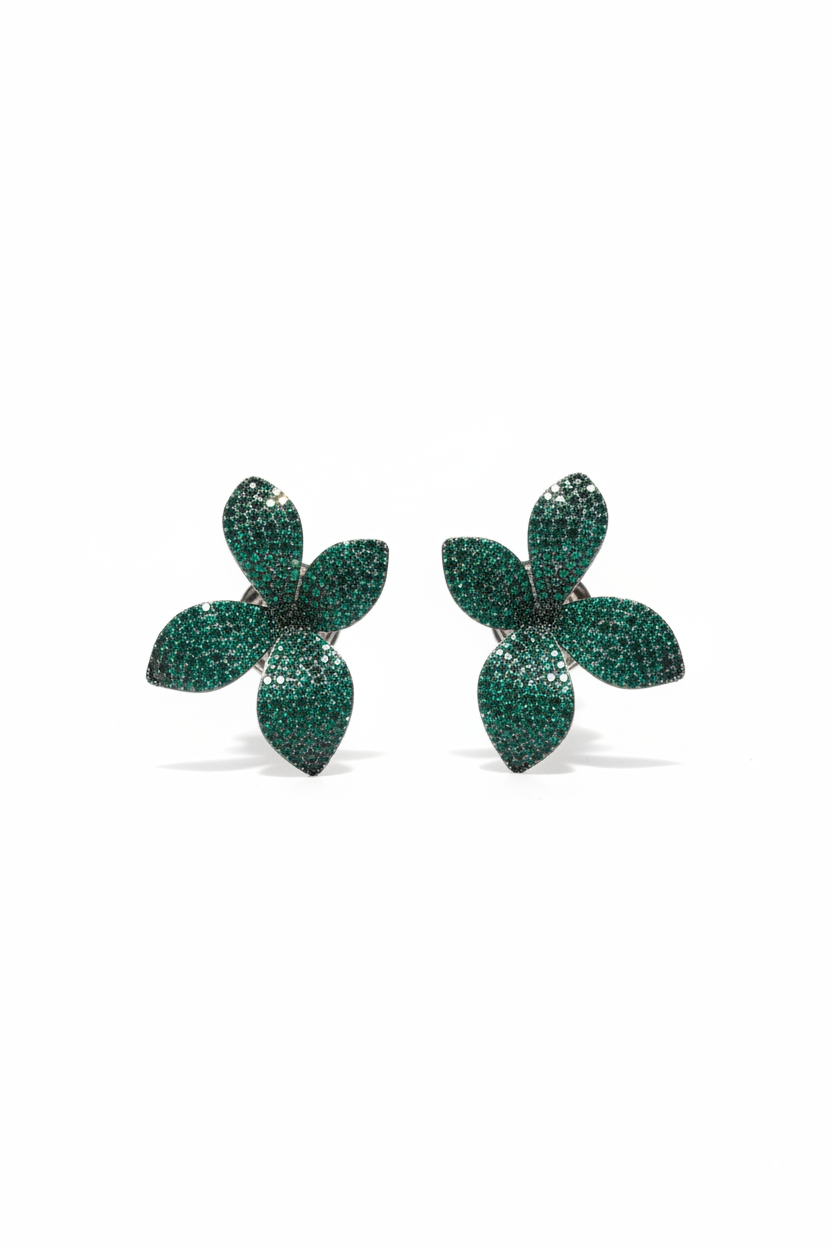 Green rhinestone leaf earrings OUTLET