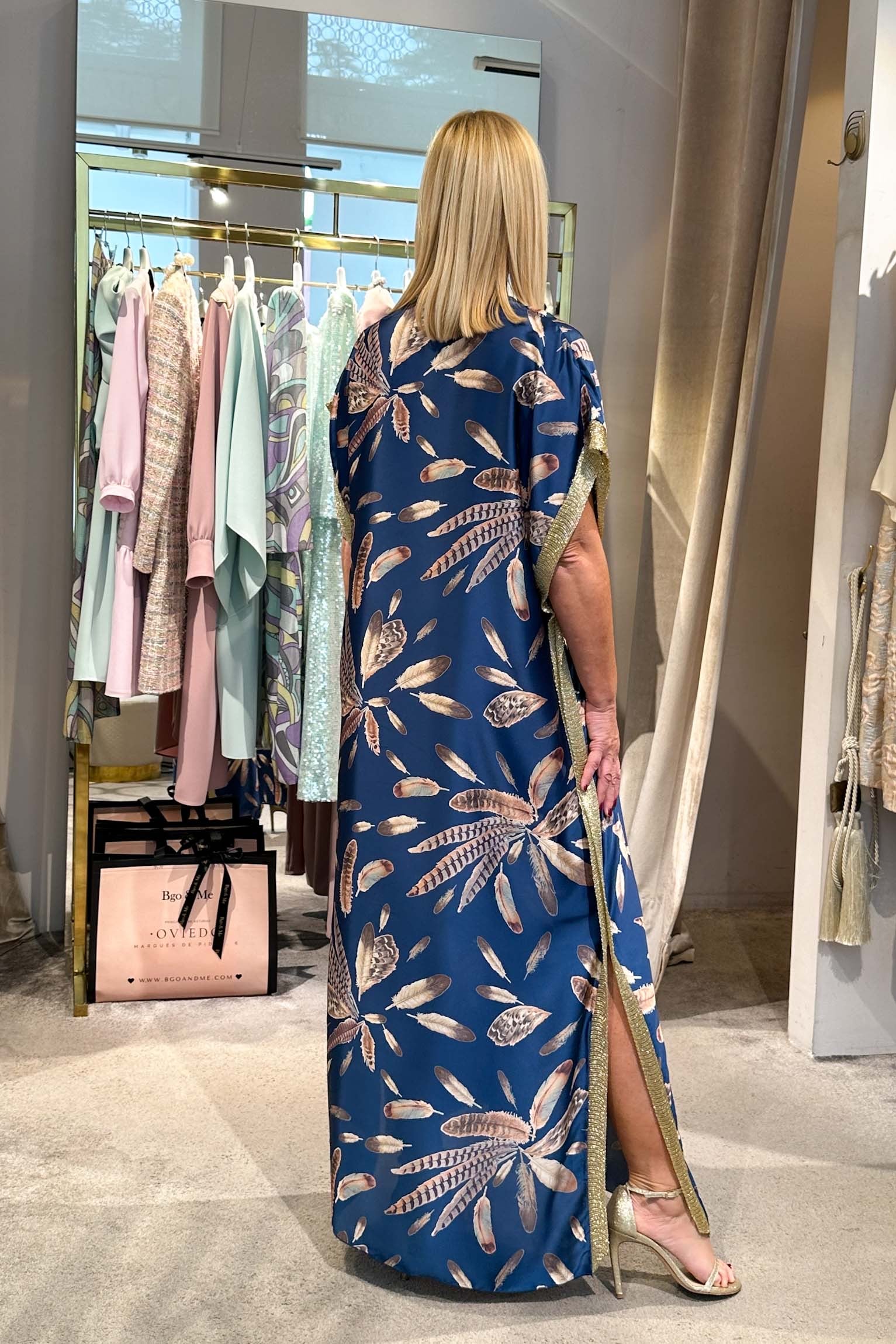 Blue/Gold Satin Caftan Outlet