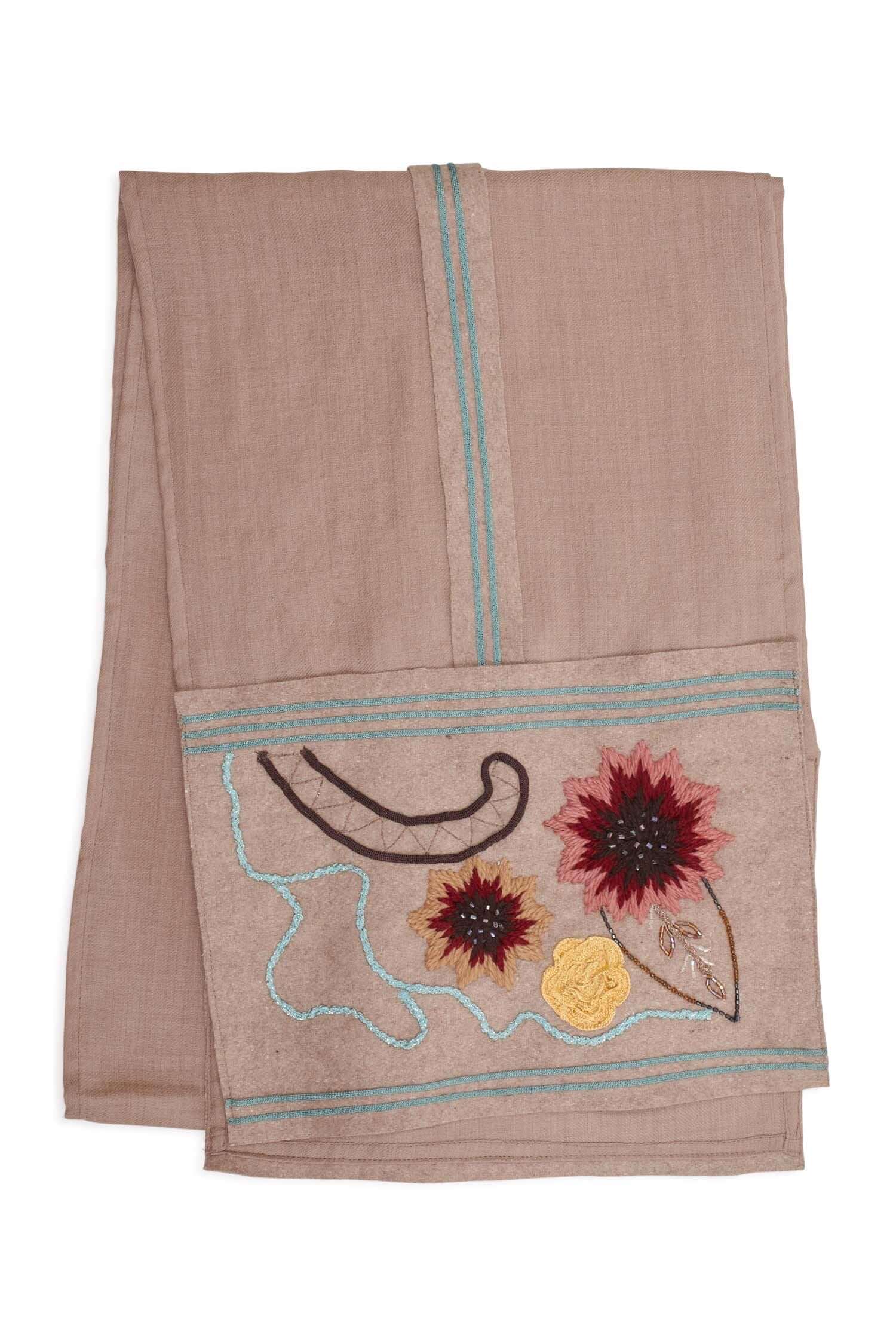 Camel embroidered scarf