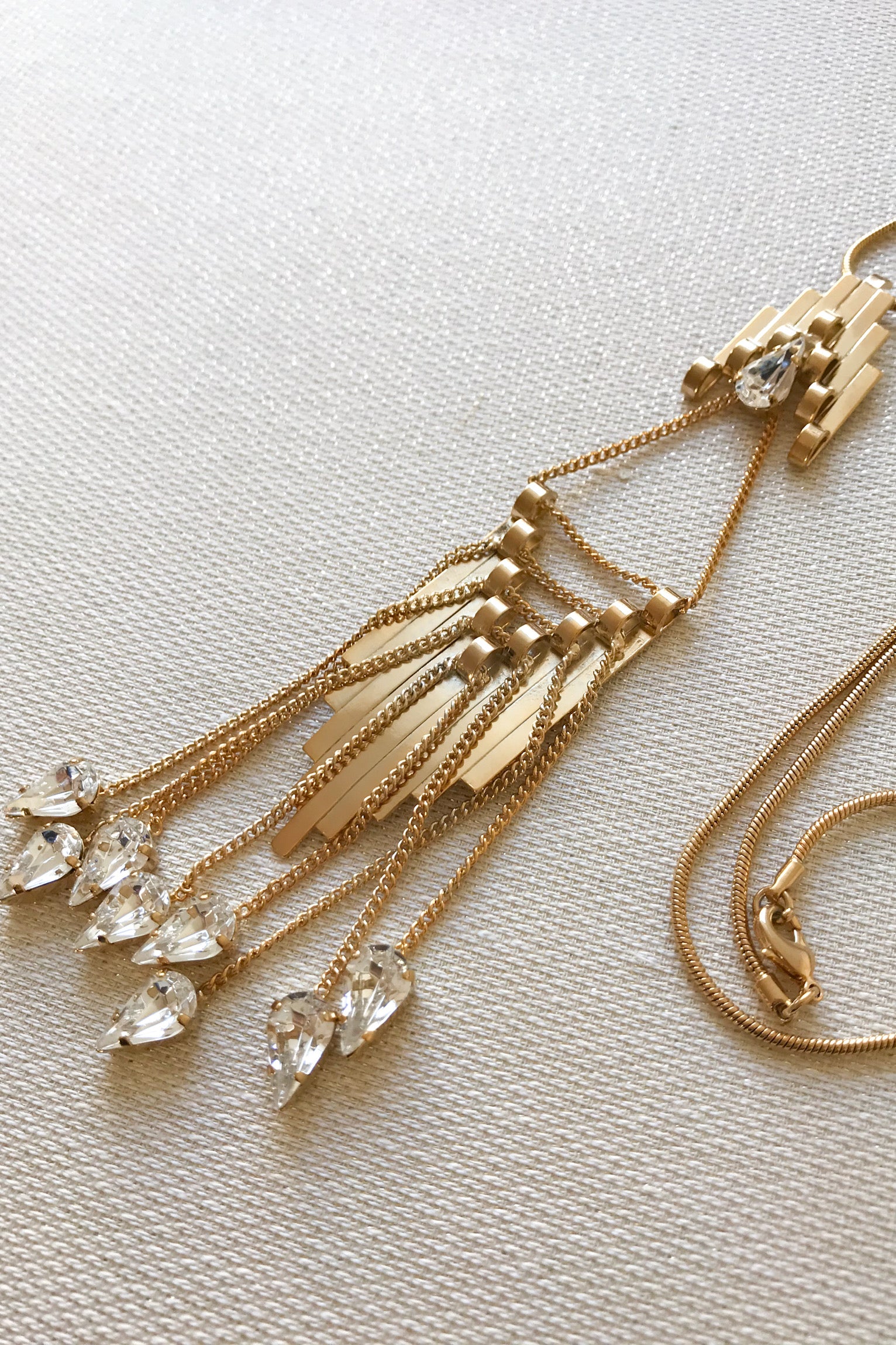 Rhinestone fringe necklace