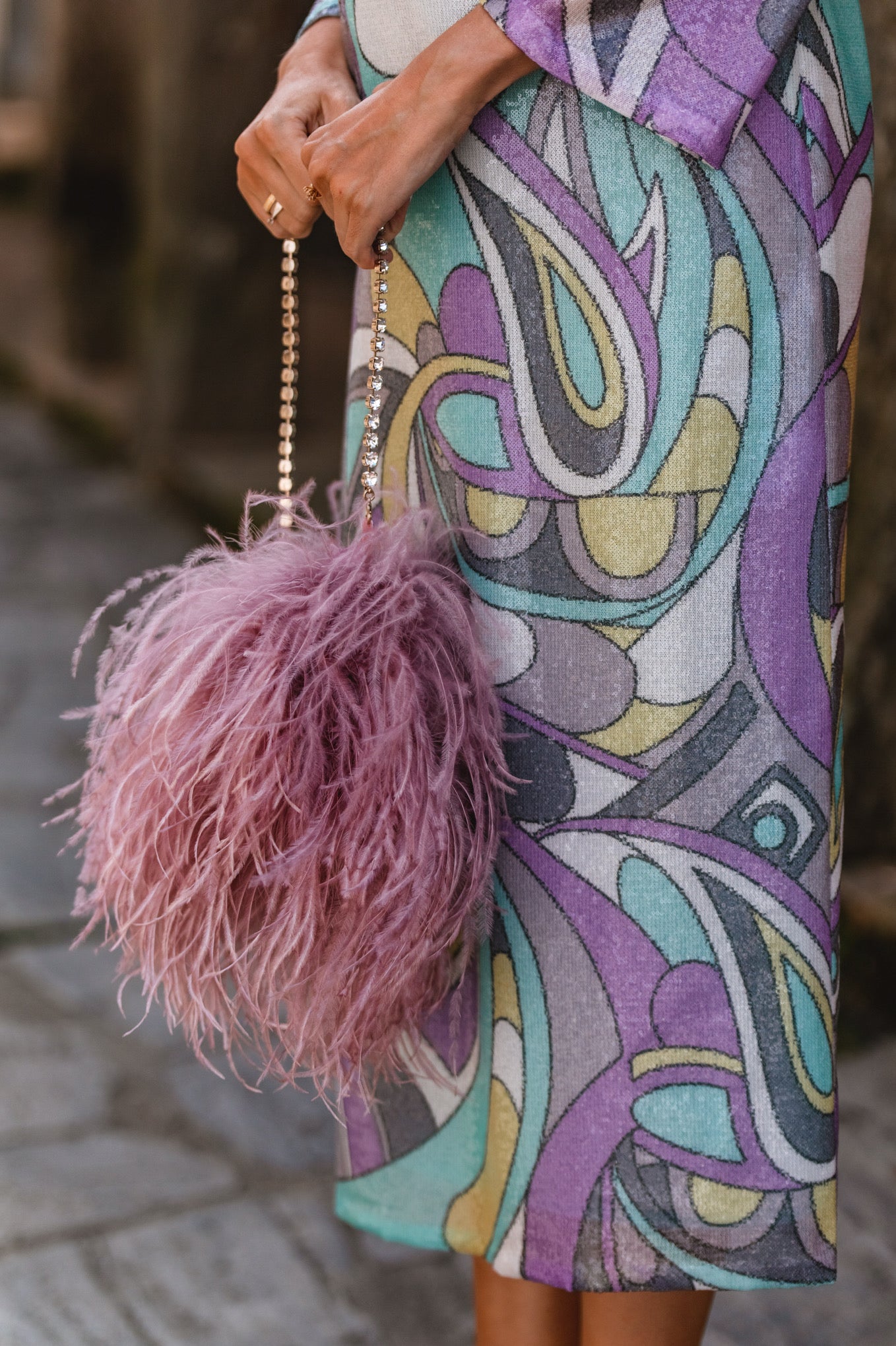 Purple jewel feather bag