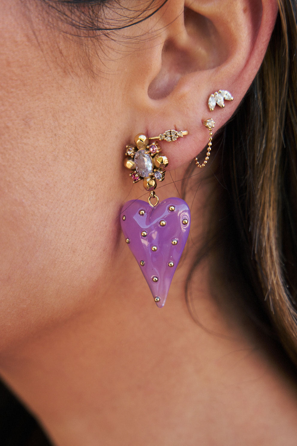 Pendientes corazón lila