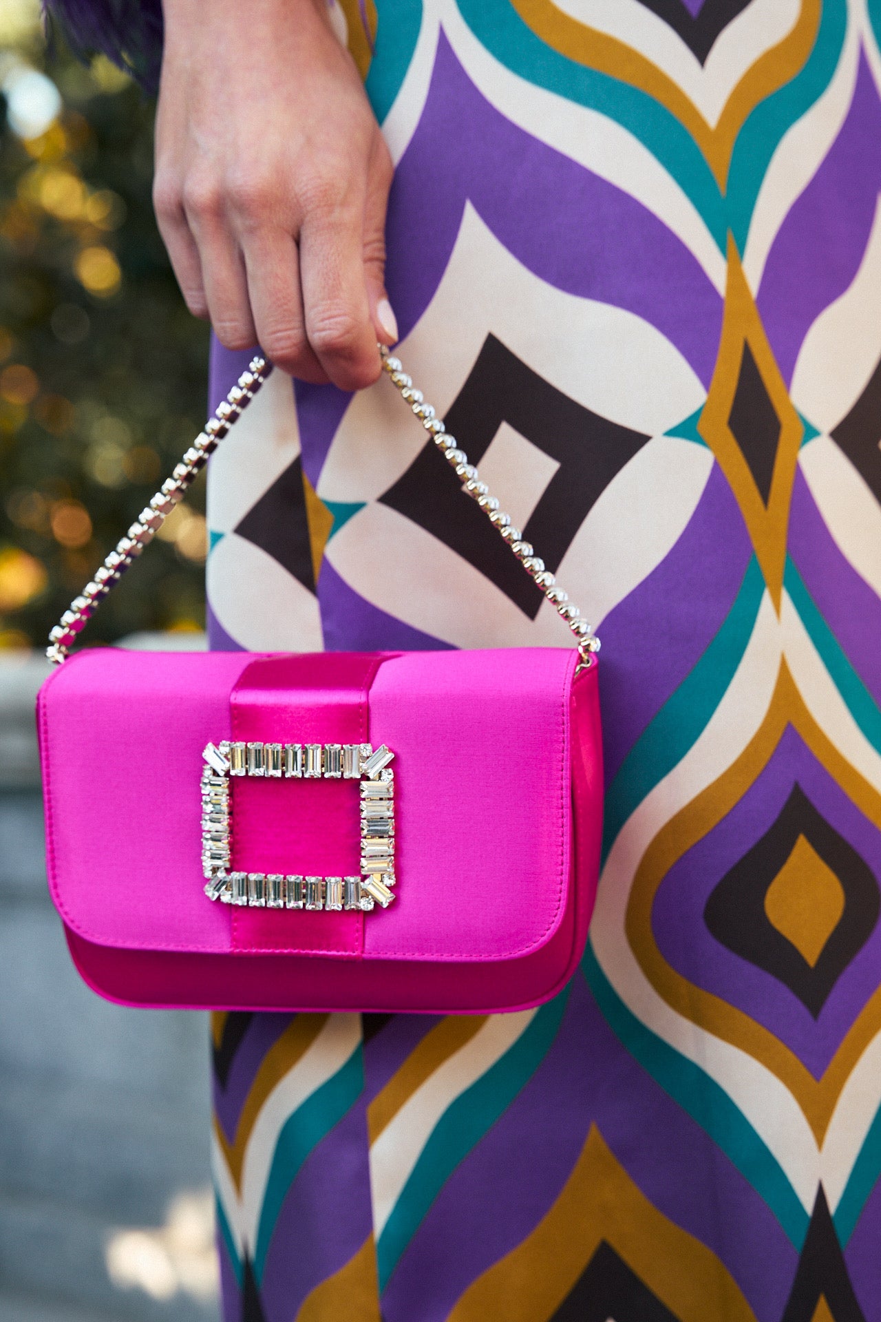 Fuchsia satin jewel bag