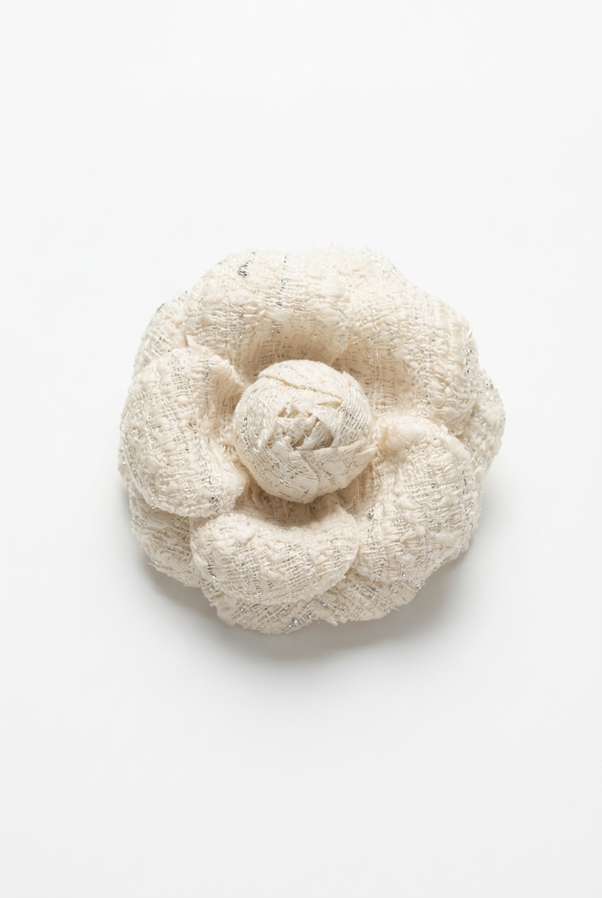 Camellia Brooch tweed/linen