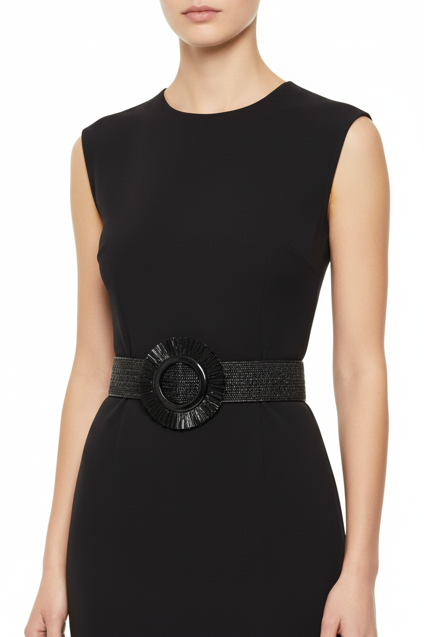 Black raffia belt