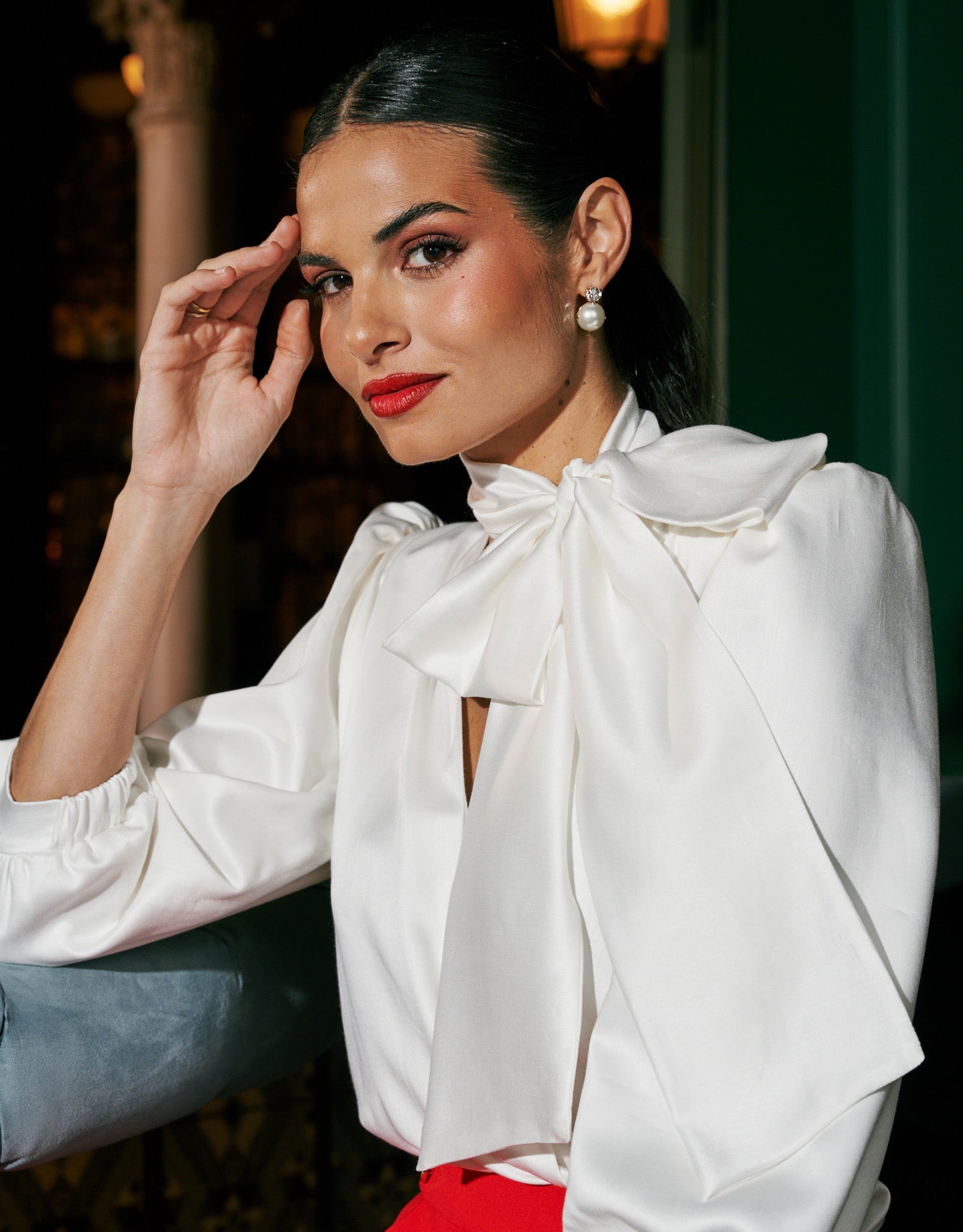 Blusa Valentina lazo manga francesa