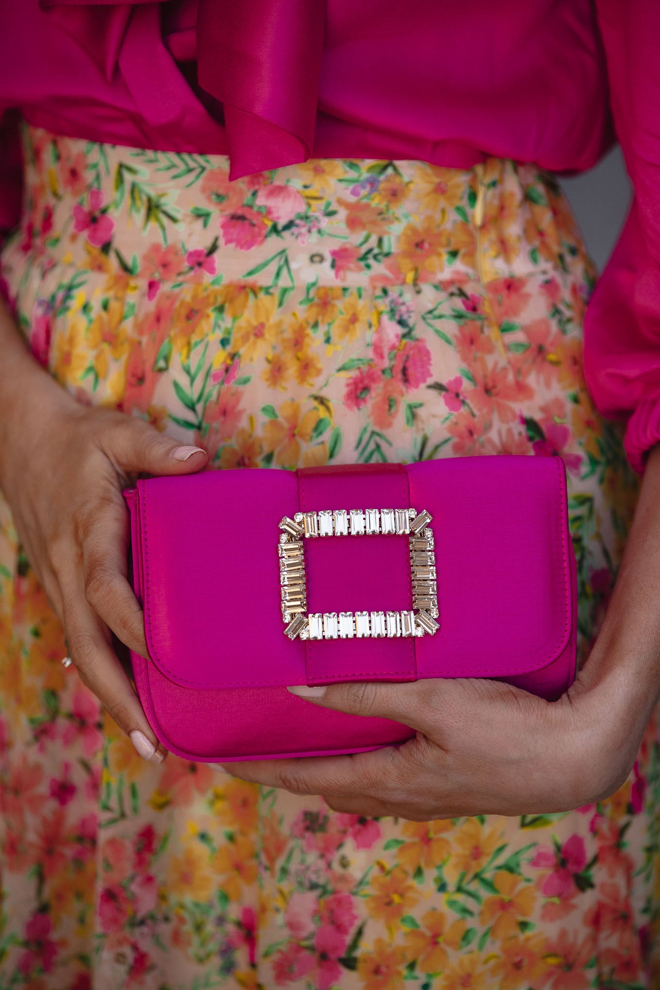 Fuchsia satin jewel bag