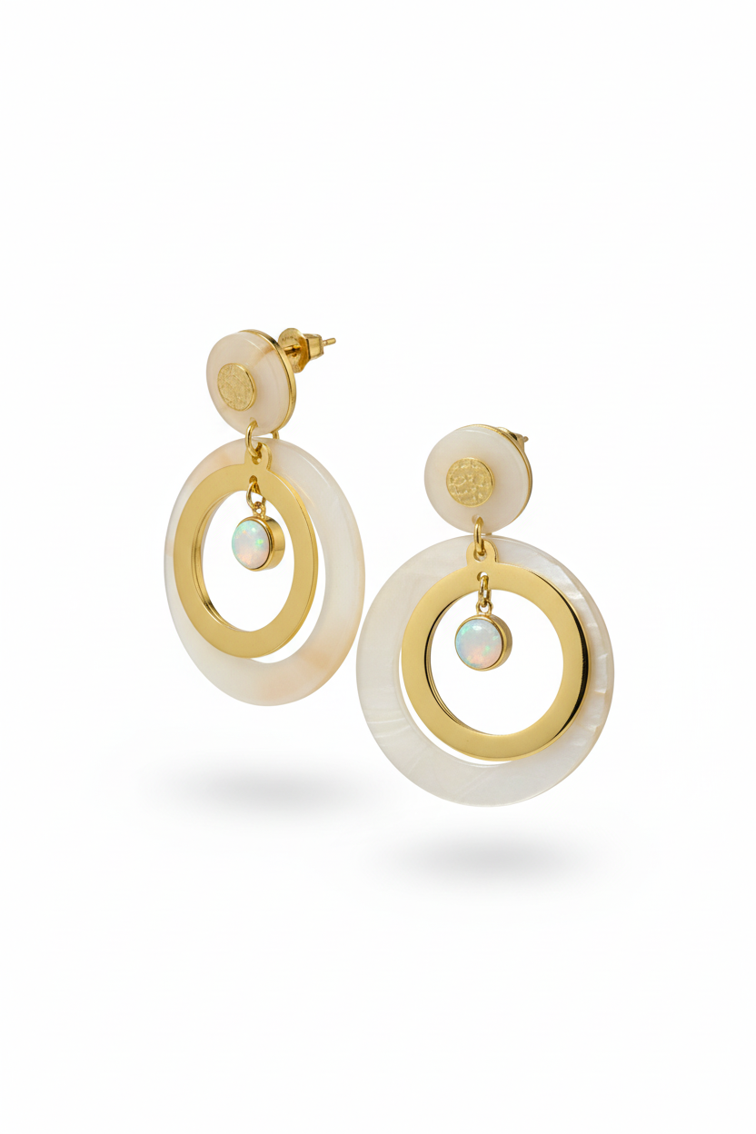 Mother-of-pearl and raw opal earrings OUTLET