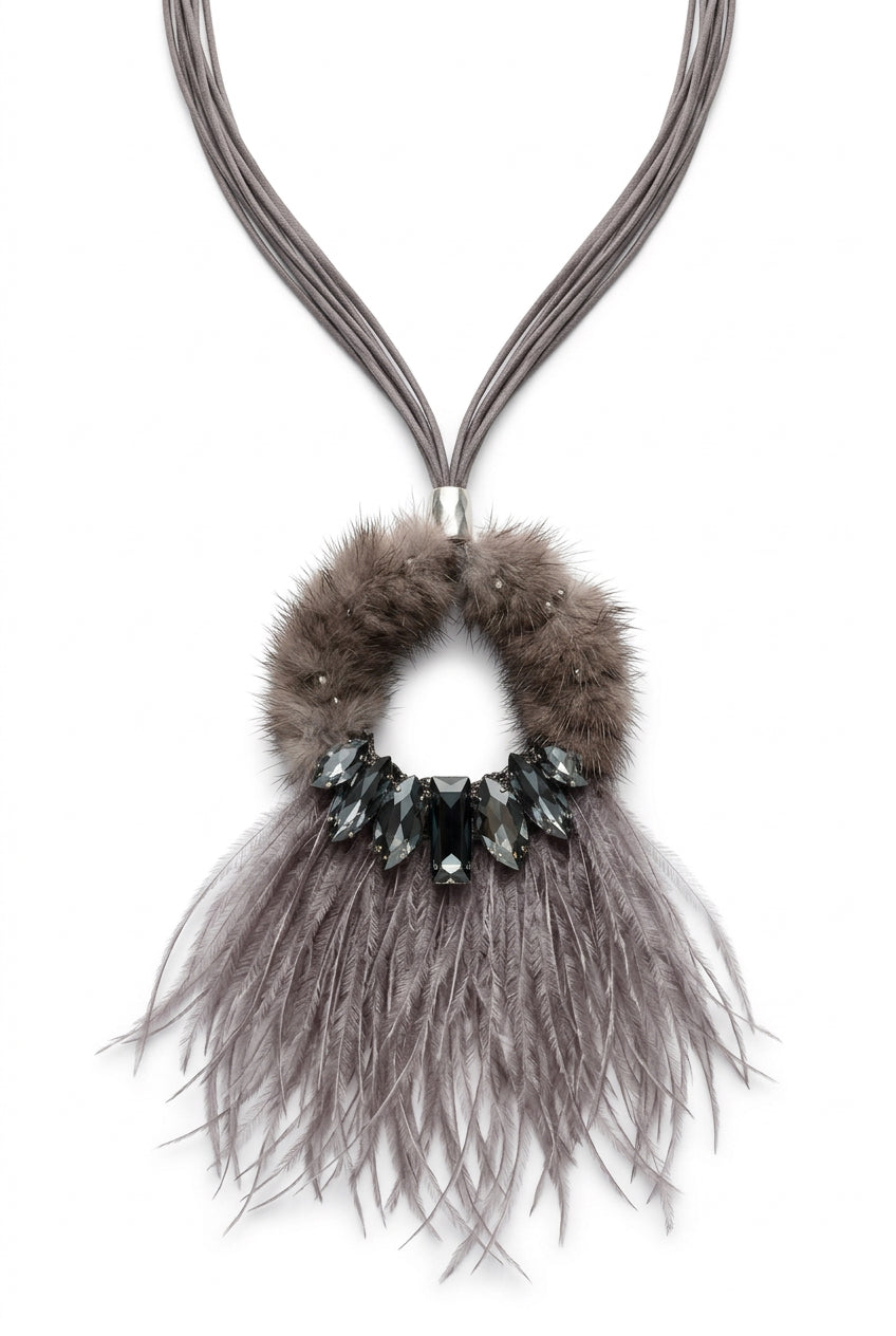 Collar plumas joya gris OUTLET