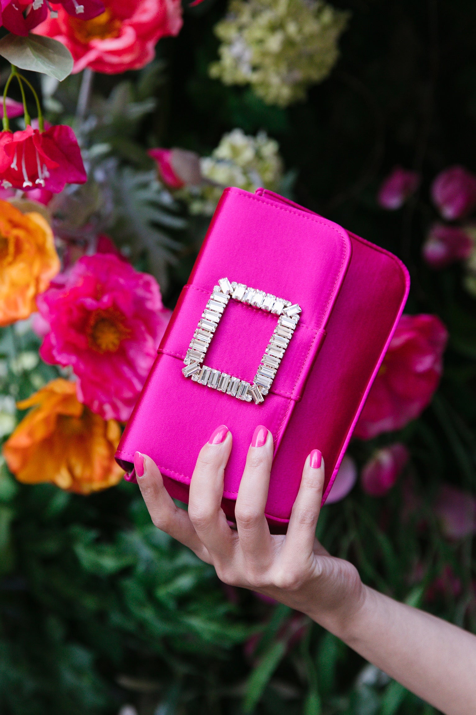 Fuchsia satin jewel bag