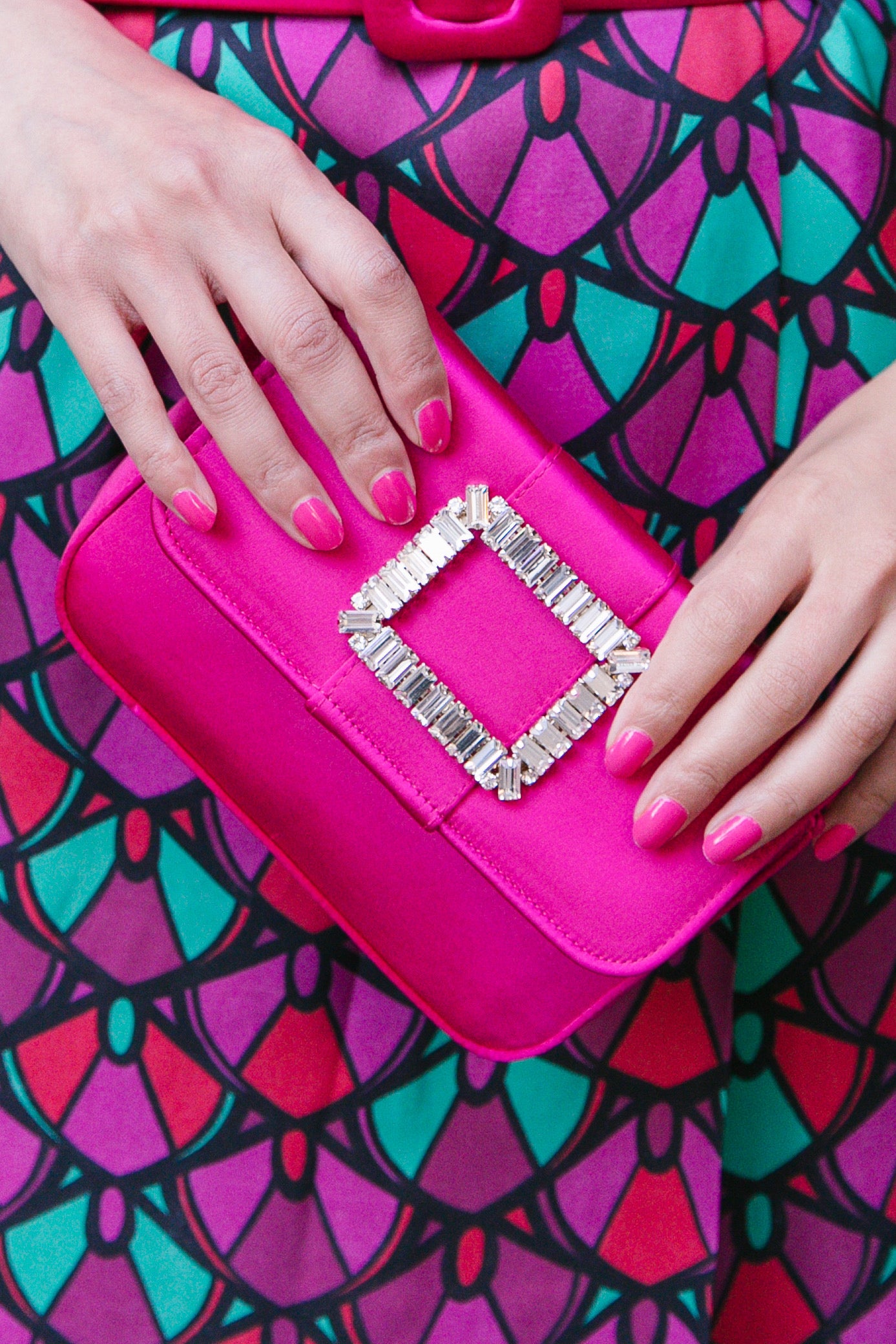 Fuchsia satin jewel bag