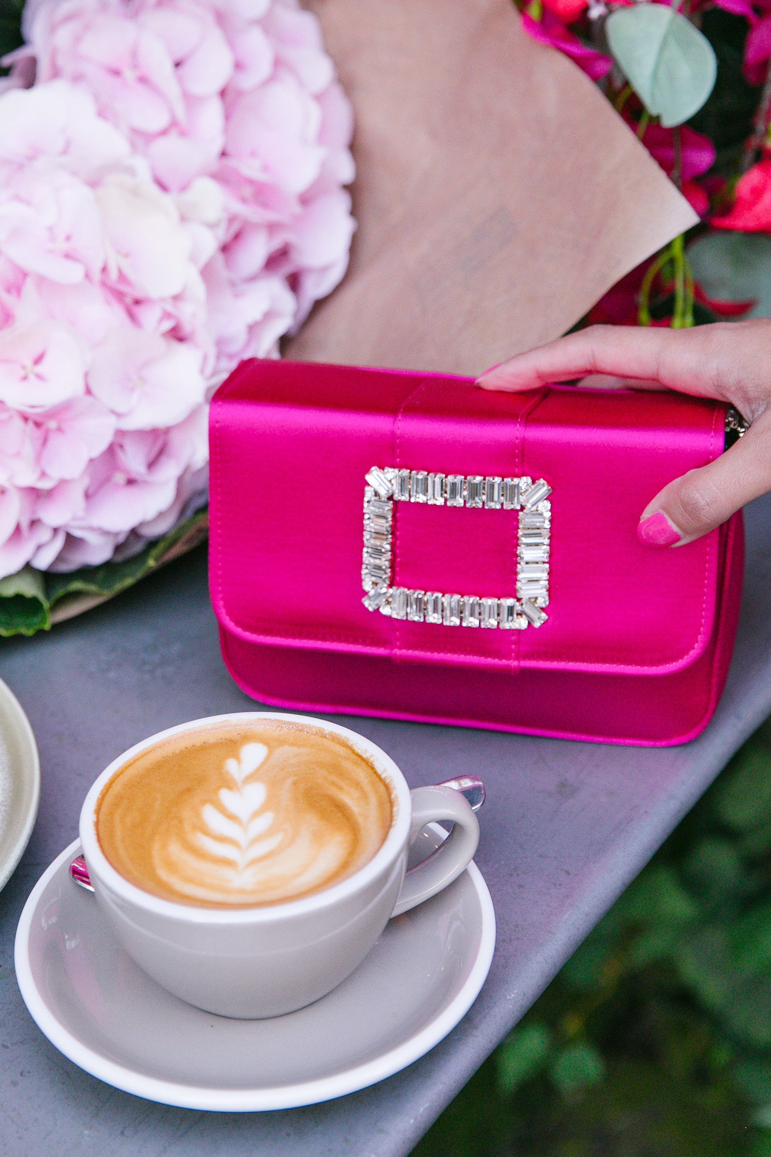 Fuchsia satin jewel bag